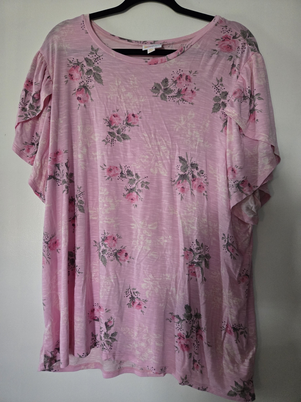 LuLaRoe Pink Floral Flutter Sleeve Tunic